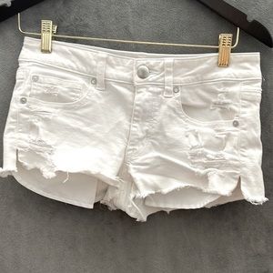 Distressed White Jean Shorts